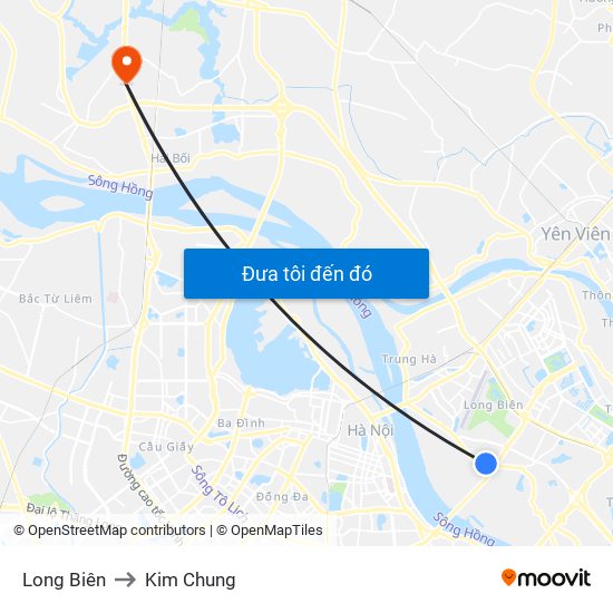 Long Biên to Kim Chung map