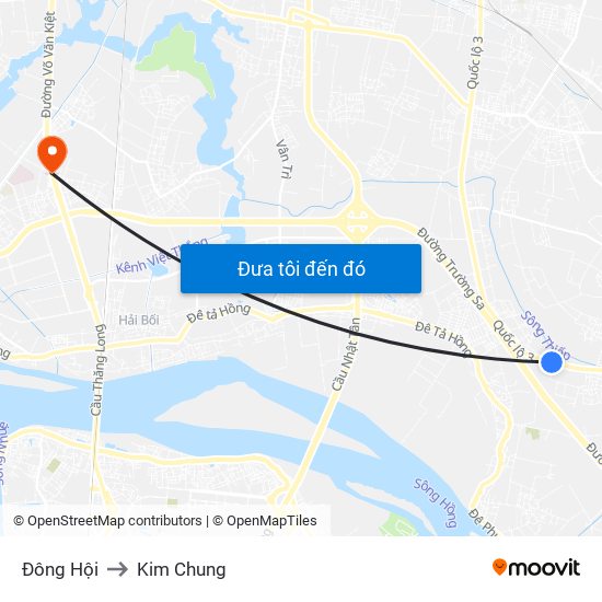 Đông Hội to Kim Chung map