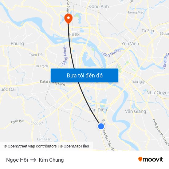 Ngọc Hồi to Kim Chung map