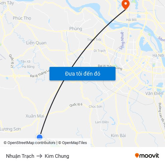 Nhuận Trạch to Kim Chung map