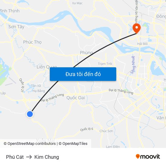 Phú Cát to Kim Chung map