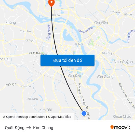 Quất Động to Kim Chung map