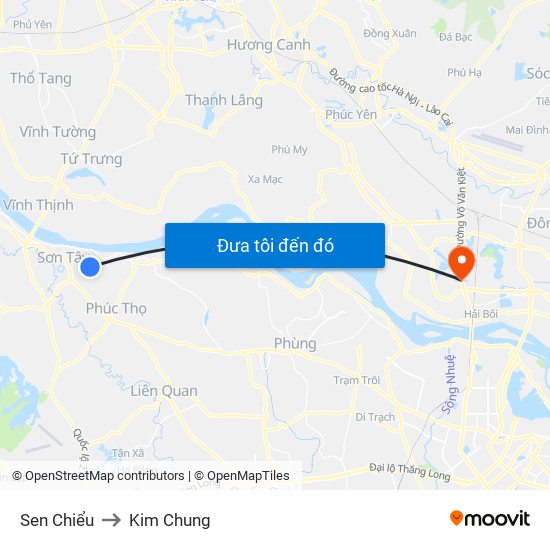 Sen Chiểu to Kim Chung map