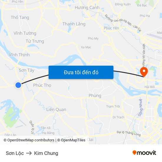 Sơn Lộc to Kim Chung map