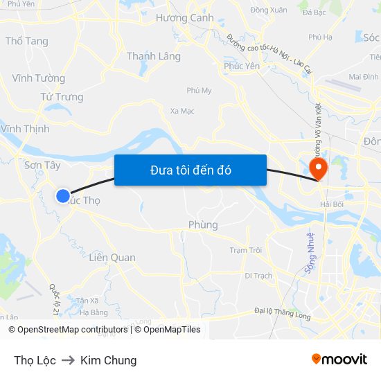 Thọ Lộc to Kim Chung map