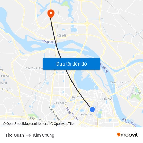 Thổ Quan to Kim Chung map