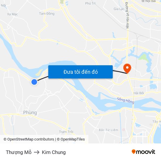 Thượng Mỗ to Kim Chung map