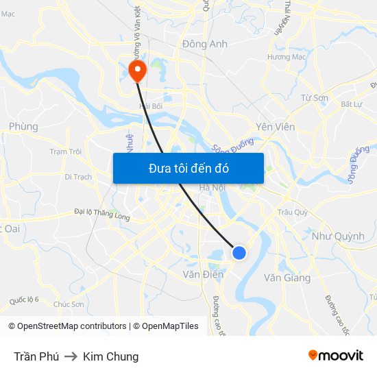 Trần Phú to Kim Chung map