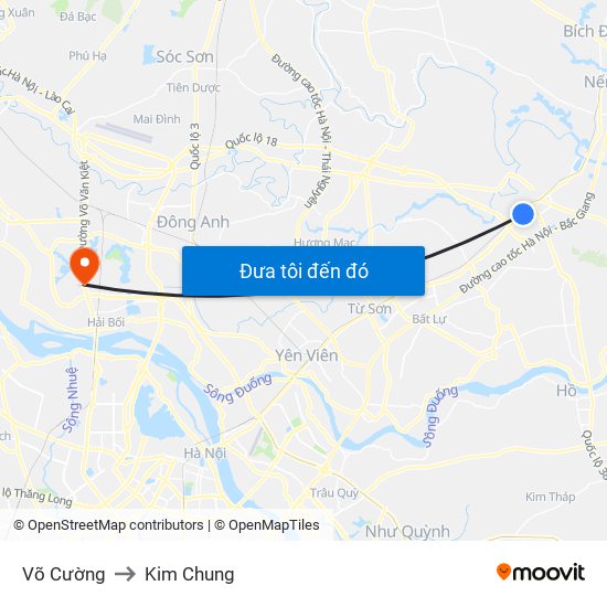 Võ Cường to Kim Chung map