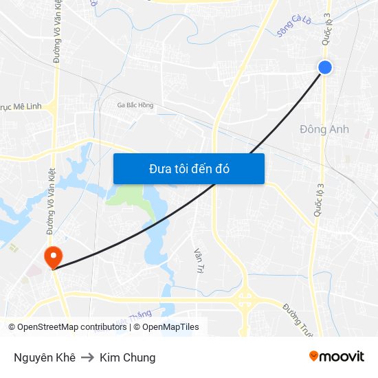 Nguyên Khê to Kim Chung map