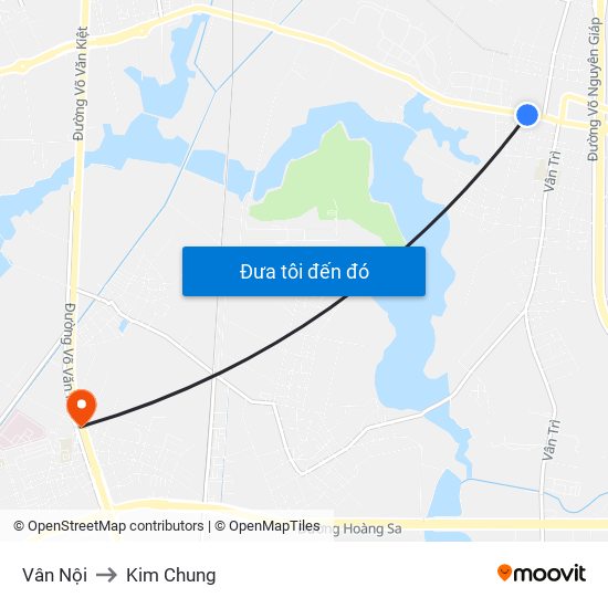 Vân Nội to Kim Chung map