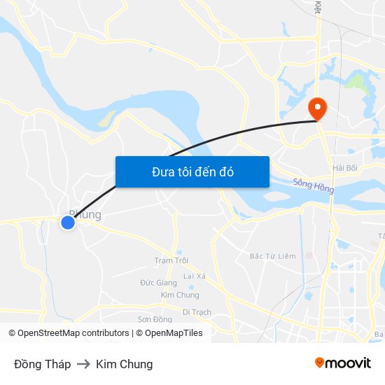 Đồng Tháp to Kim Chung map