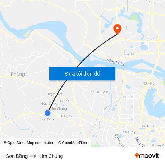 Sơn Đồng to Kim Chung map