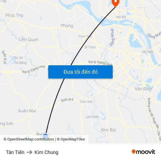 Tân Tiến to Kim Chung map