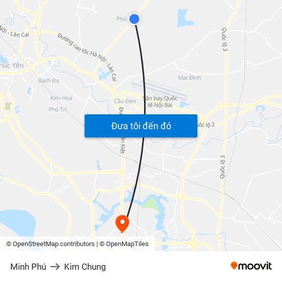 Minh Phú to Kim Chung map