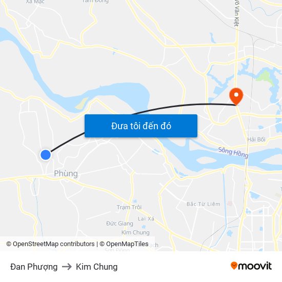 Đan Phượng to Kim Chung map