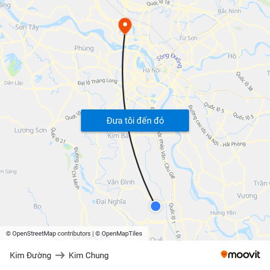 Kim Đường to Kim Chung map