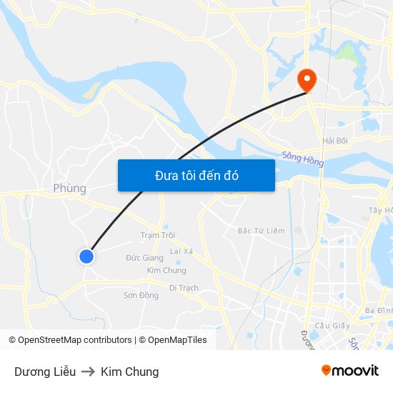 Dương Liễu to Kim Chung map