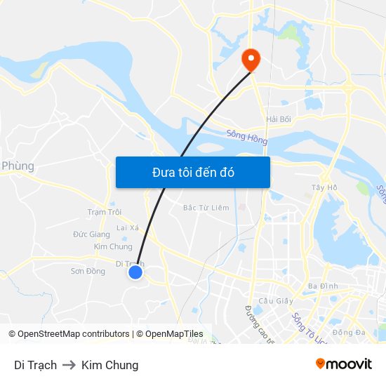 Di Trạch to Kim Chung map