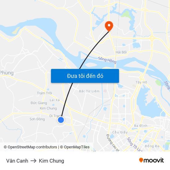 Vân Canh to Kim Chung map