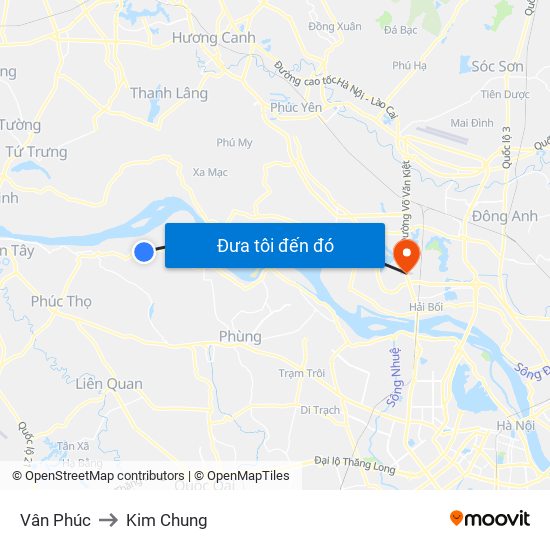 Vân Phúc to Kim Chung map