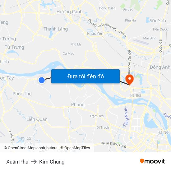 Xuân Phú to Kim Chung map