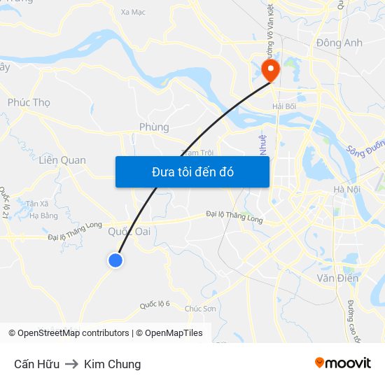 Cấn Hữu to Kim Chung map