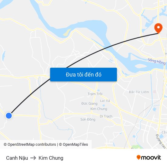 Canh Nậu to Kim Chung map