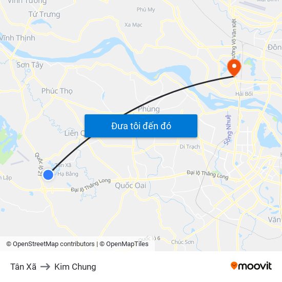Tân Xã to Kim Chung map