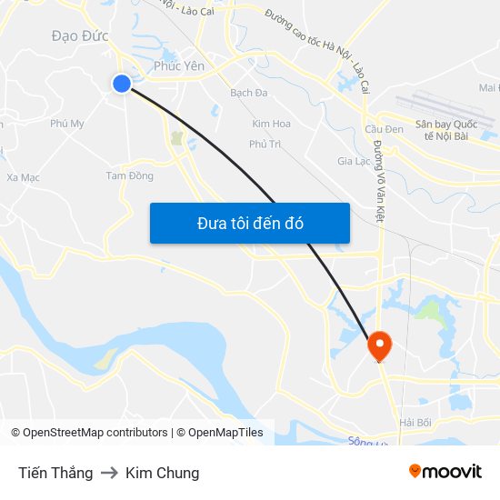 Tiến Thắng to Kim Chung map