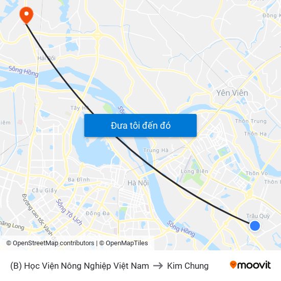 (B) Học Viện Nông Nghiệp Việt Nam to Kim Chung map