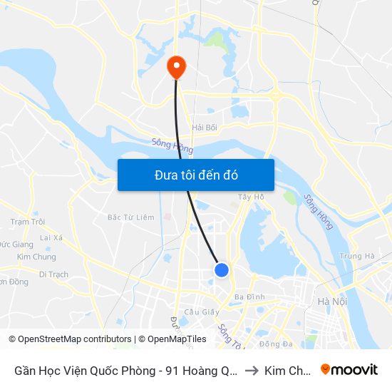 Gần Học Viện Quốc Phòng - 91 Hoàng Quốc Việt to Kim Chung map