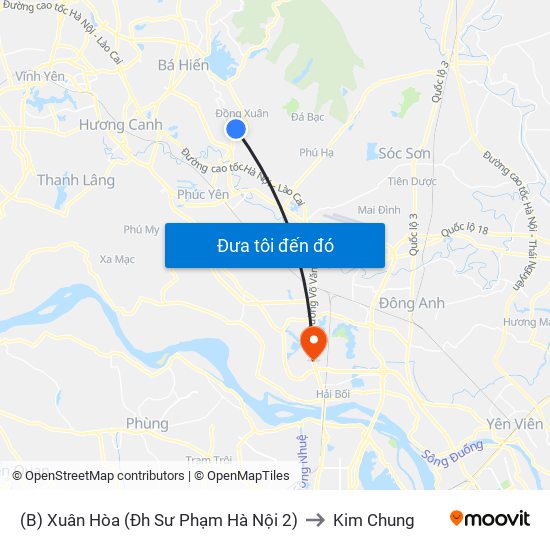 (B) Xuân Hòa (Đh Sư Phạm Hà Nội 2) to Kim Chung map