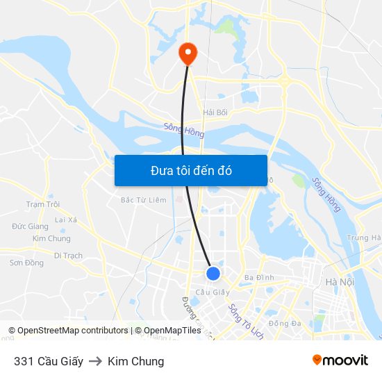 331 Cầu Giấy to Kim Chung map