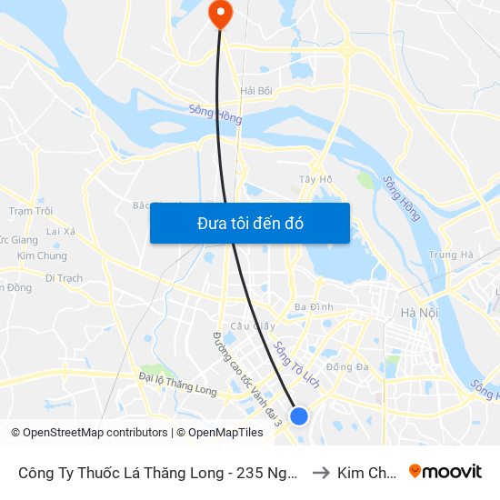 Công Ty Thuốc Lá Thăng Long - 235 Nguyễn Trãi to Kim Chung map