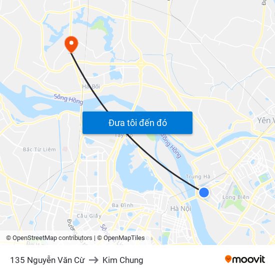 135 Nguyễn Văn Cừ to Kim Chung map