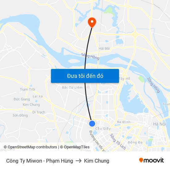 Công Ty Miwon - Phạm Hùng to Kim Chung map