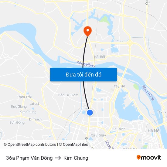 36a Phạm Văn Đồng to Kim Chung map