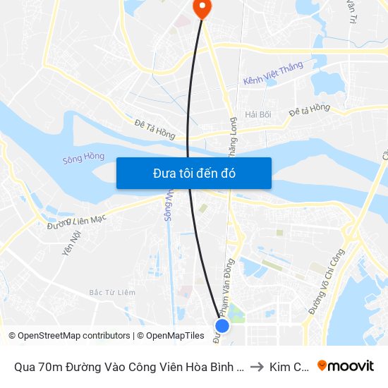 Qua 70m Đường Vào Công Viên Hòa Bình - Phạm Văn Đồng to Kim Chung map