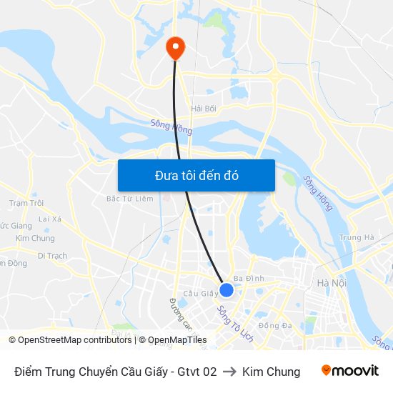 Điểm Trung Chuyển Cầu Giấy - Gtvt 02 to Kim Chung map