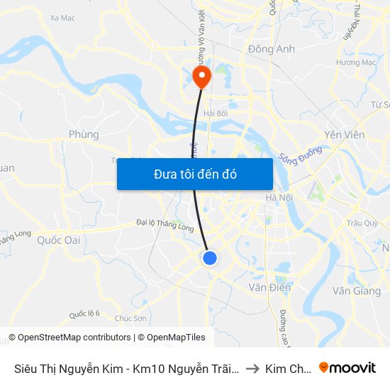 Siêu Thị Nguyễn Kim - Km10 Nguyễn Trãi (Hà Đông) to Kim Chung map