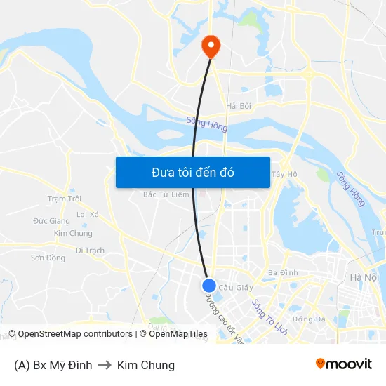 (A) Bx Mỹ Đình to Kim Chung map