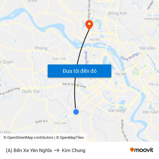 (A) Bến Xe Yên Nghĩa to Kim Chung map