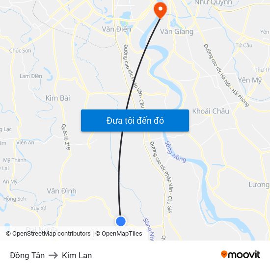 Đồng Tân to Kim Lan map