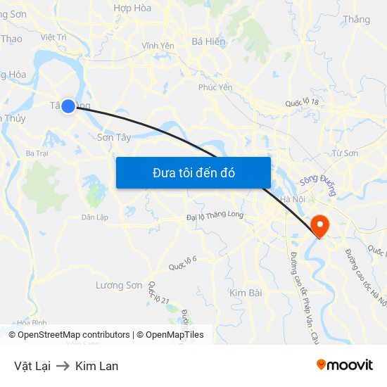 Vật Lại to Kim Lan map