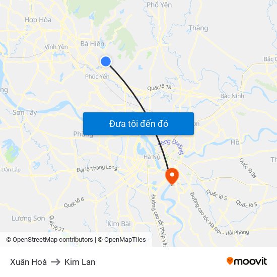 Xuân Hoà to Kim Lan map