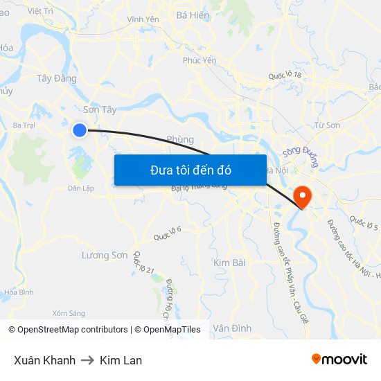 Xuân Khanh to Kim Lan map