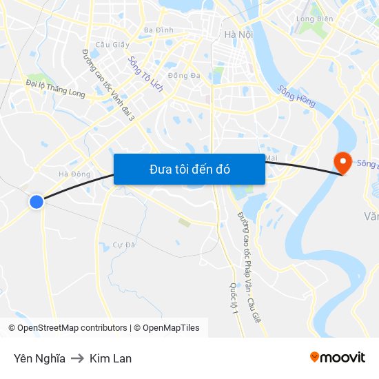 Yên Nghĩa to Kim Lan map