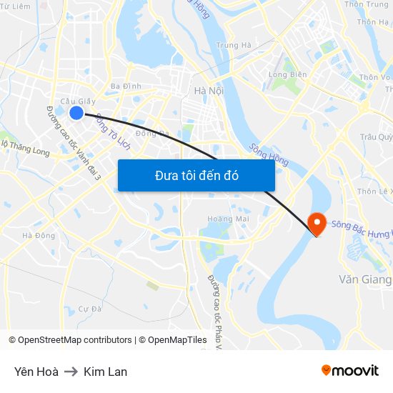 Yên Hoà to Kim Lan map