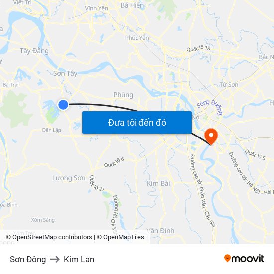 Sơn Đông to Kim Lan map